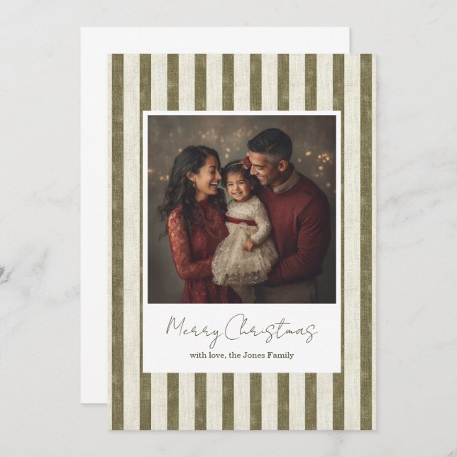 Carte De Remerciements Vintage Green Stripes Christmas Card - 1 photo (Devant / Derrière)