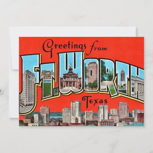 Carte De Remerciements Vintage Greeting Fort Worth TX 5x7 Big Postcard (Devant)