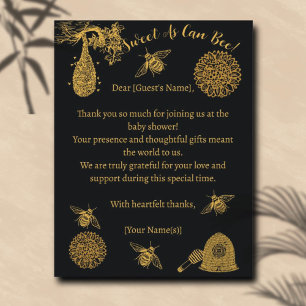 Carte De Remerciements Vintage Honey Bumblebee Baby shower noir