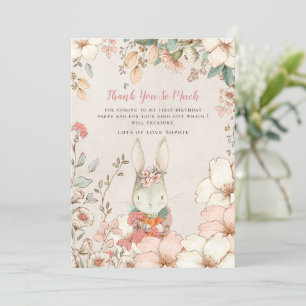 Carte De Remerciements Vintage lapin rose fille premier anniversaire