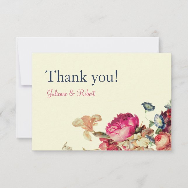 Carte de remerciements vintage Mariage Floral (Devant)