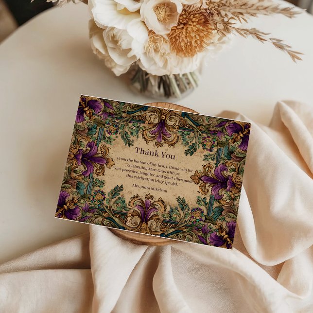Carte De Remerciements Vintage Masquerade Mardi Gras Elegance (Créateur téléchargé)