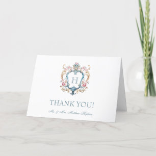 Carte De Remerciements Vintage Monogramme Floral Crest Mariage