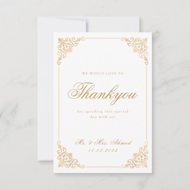 Carte De Remerciements Vintage musulman Mariage d'or blanc (Devant)