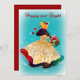 Carte De Remerciements Vintage Noël boîte cadeau cadeau or parties scinti