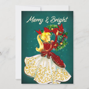 Carte De Remerciements Vintage Noël couronne rouge or parties scintillant