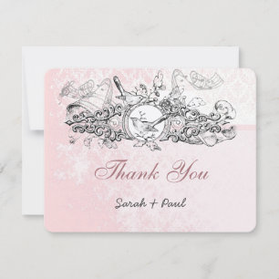Carte De Remerciements Vintage Oiseau Rose Musicale Mariage Remerciement