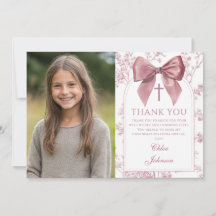 Vintage Pink Bow Floral Girl Confirmation Photo