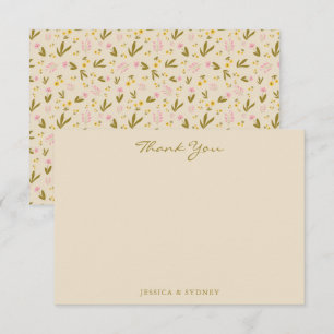 Carte De Remerciements Vintage Ressort rose Vert Floral Mariage Personnal