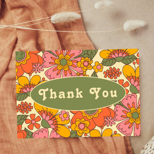 Carte De Remerciements Vintage Retro Floral Motif Boho les années 70 Mari