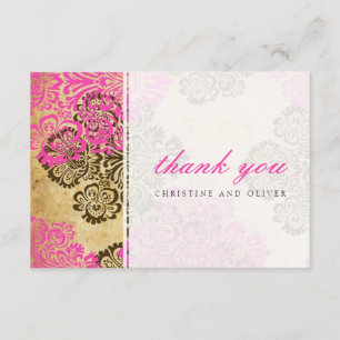 Carte de remerciements vintage rose et Brown Damas