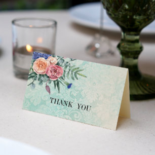 Carte De Remerciements Vintage Shabby Chic Roses Vert Mariage damassé