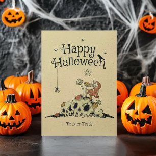 Carte De Remerciements Vintage Trait De Crâne Ou Traitez Halloween Joyeux