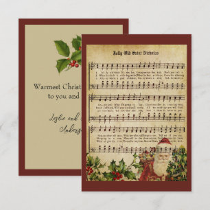 Carte De Remerciements Vintage Victorien Christmas Carol Music