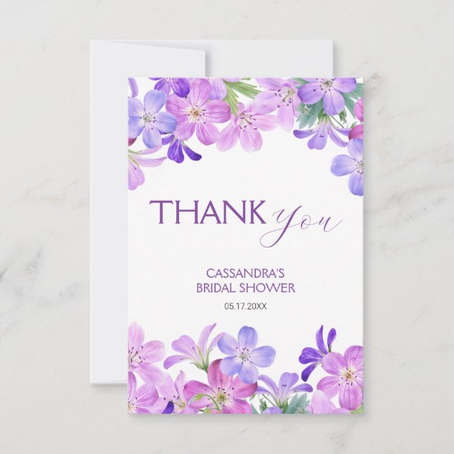 Carte De Remerciements Violet Geranium Floral Fête de Mariage  (Devant)