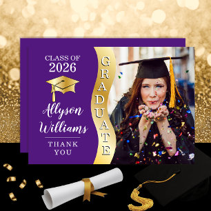 Carte De Remerciements Violet Gold Graduate Wave Grad Casquette photo