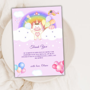 Carte De Remerciements Violet Pastel Balloon Unicorn Rainbow Baby shower