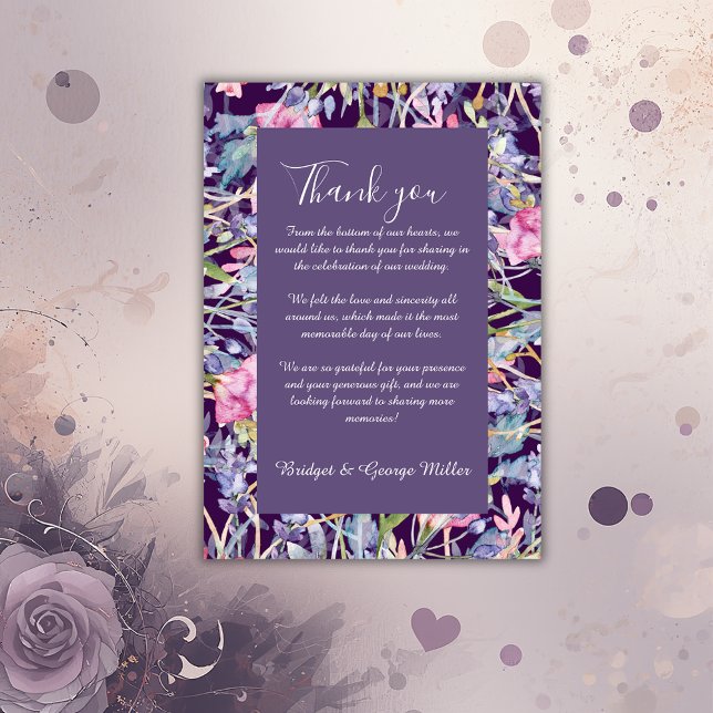 Carte De Remerciements violet pastel fleur sauvage mariage de verdure (Créateur téléchargé)