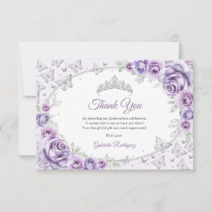 Carte De Remerciements Violet pourpre argent Quinceanera