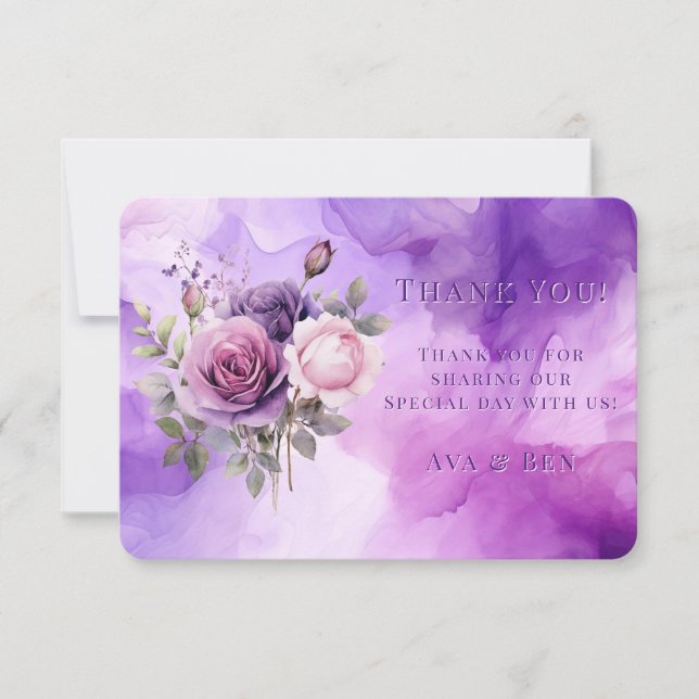 Carte De Remerciements Violet Rose Rose Alcool Garden Mariage (Devant)
