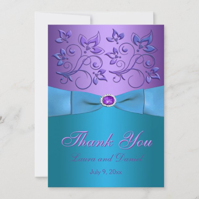 Carte de remerciements violet, turquoise - Style I (Devant)