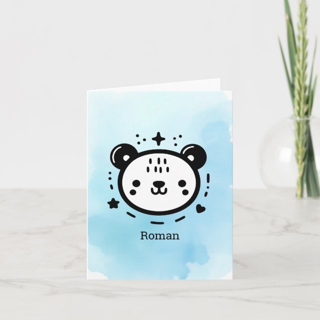Carte De Remerciements Visage d'ours mignon Kawaii - Ligne d'art minimali (Devant)
