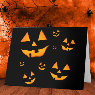 Carte De Remerciements Visages de citrouilles lumineuses pour le design d
