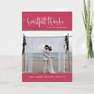 Carte De Remerciements Viva Magenta Mini Script Mariage photo pliée