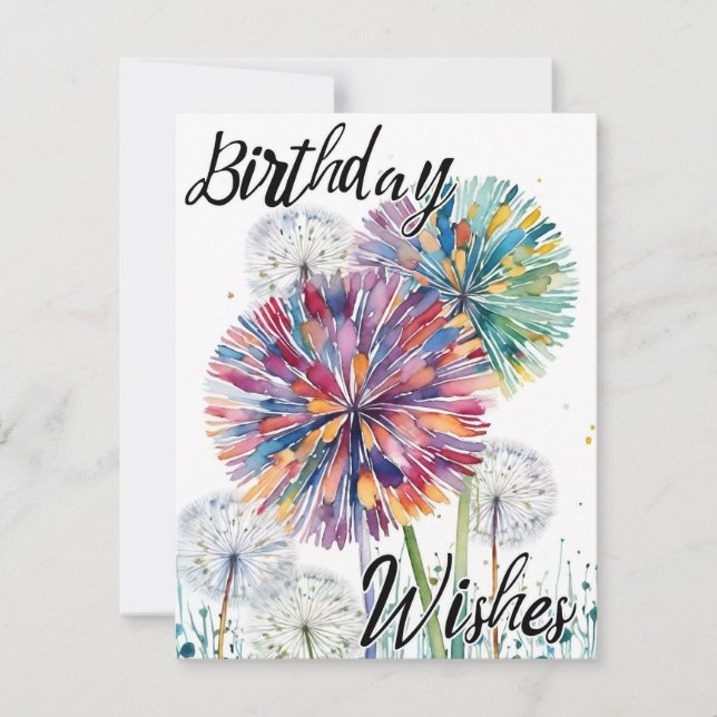Carte De Remerciements Voeux d'anniversaire Whimsical - Dandelions coloré (Devant)