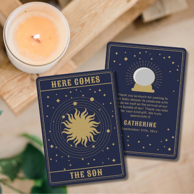 Carte De Remerciements Voici Le Fils | Baby shower Sun Tarot (Créateur téléchargé)
