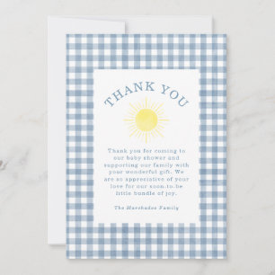 Carte De Remerciements Voici venir le fils Baby Shower en tissu Gingham B