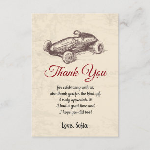 Carte De Remerciements voiture de course, anniversaire, baby shower, cart