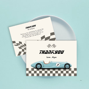 Carte De Remerciements Voiture de course rétro bleue Fête d'anniversaire 