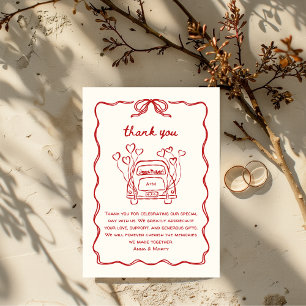 Carte De Remerciements Voiture de Mariage à main rouge rétro