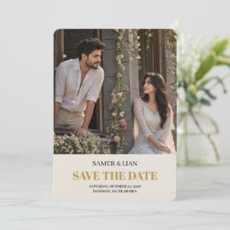 Carte De Remerciements Voiture de mariage élégante crème or photo Enregis
