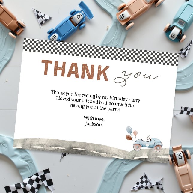 Carte De Remerciements Voiture Fast One Deux Course Anniversaire (Fast One Race Car Birthday Thank you Card)