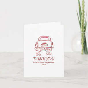 Carte De Remerciements Voiture Mariés de mariage dessinée à la main de ma