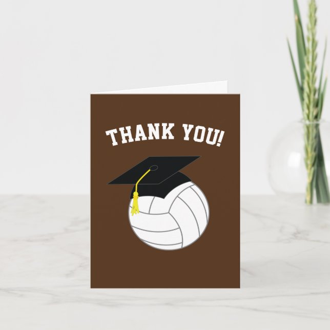 Carte De Remerciements Volleyball Graduation Sports Brown (Devant)