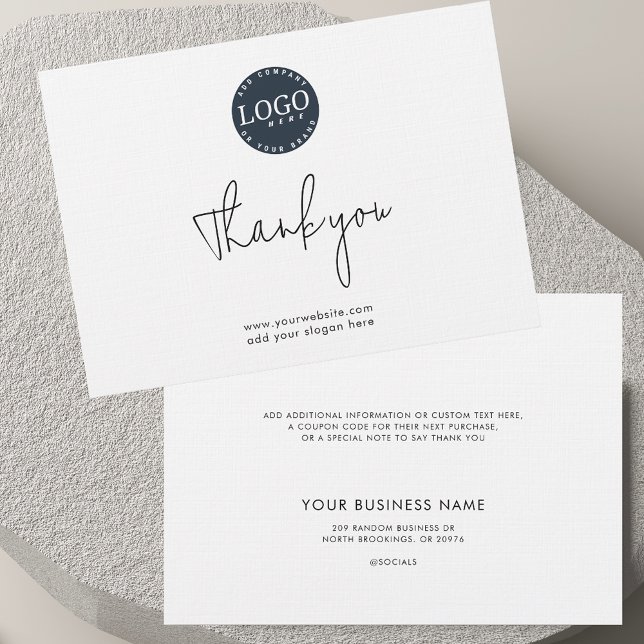 Carte De Remerciements Votre logo d'entreprise et votre site Web d'entrep (Your Business Logo and Company Website Custom Thank You Card)