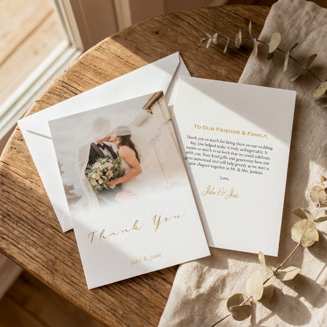 Carte De Remerciements Votre propre photo romantique, dégradé, mariage (Your own romantic photo, gradient, wedding thank you card.)