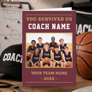 Carte De Remerciements Vous avez survécu à nous Coach Basketball Photo dr