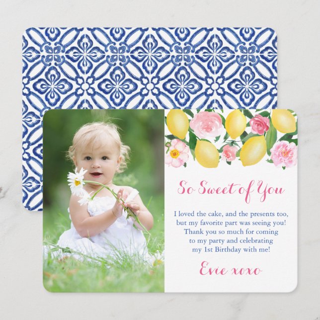 Carte De Remerciements Vous êtes si gentil Citrons Positano Rose Photo de (Devant / Derrière)