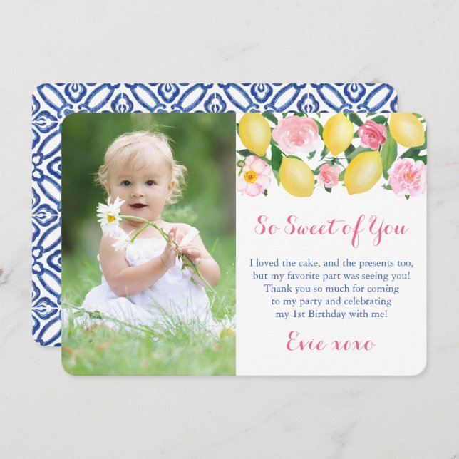 Carte De Remerciements Vous êtes si gentil Positano Citrons Rose Fête Pho (Devant / Derrière)