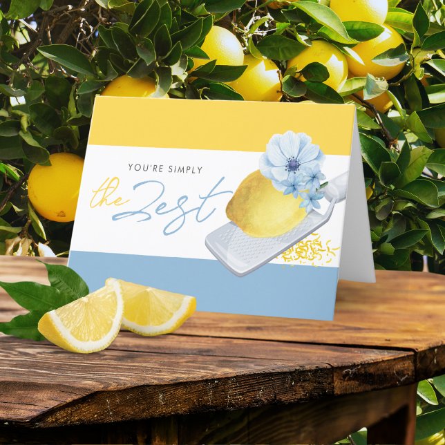 Carte De Remerciements Vous êtes simplement le citron aquarelle pliable Z (You're Simply the Zest Funny Folding Thank You Greeting Card. With a  watercolor lemon & blue flower)