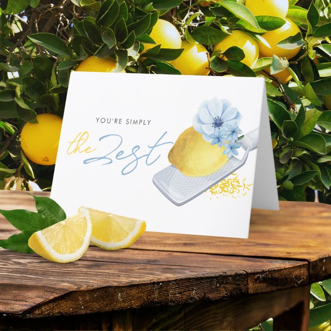 Carte De Remerciements Vous êtes simplement l'eau aquarelle Zest Pliante  (You're Simply the Zest Funny Folding Thank You Card. With a stunning watercolor lemon & blue flowers)