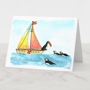 Carte De Remerciements Vous pouvez aussi, Toucan et Puffins Aquarelle Noi