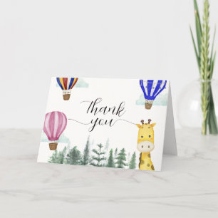 Carte De Remerciements Voyage Hot Air Balloon Jungle Giraffe Baby shower