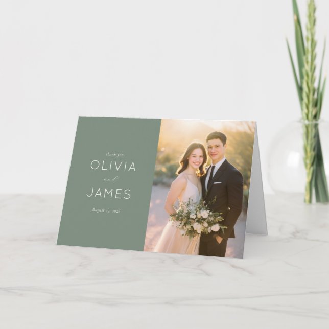 Carte De Remerciements Warm Green Elegant Photo Collage (Devant)