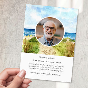 Carte De Remerciements Watercolor Beach Photo Mémorial funéraire Sympathy