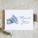 Carte De Remerciements Watercolor Blue Baby Booties Baby Shower<br><div class="desc">Send thanks to your guests with this customizable baby shower thank you card. It features watercolor illustration of an adorable blue baby shower. Personalize this baby shower thank you card by adding your details. This blue watercolor thank you card is perfect for It's a Boy baby showers.</div>